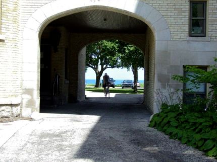 Bike path through building in Kenosha