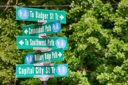 Bike intersection sign for 5 bike trails