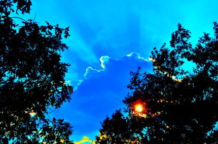 Intensely Blue Sky with Sun and Sunbeams