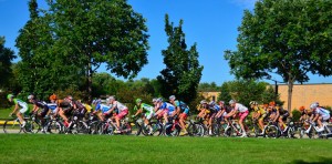 Wide-Angle view of bike race