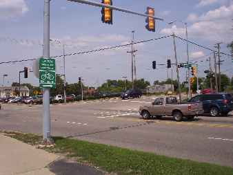 Busy bike trail intersection